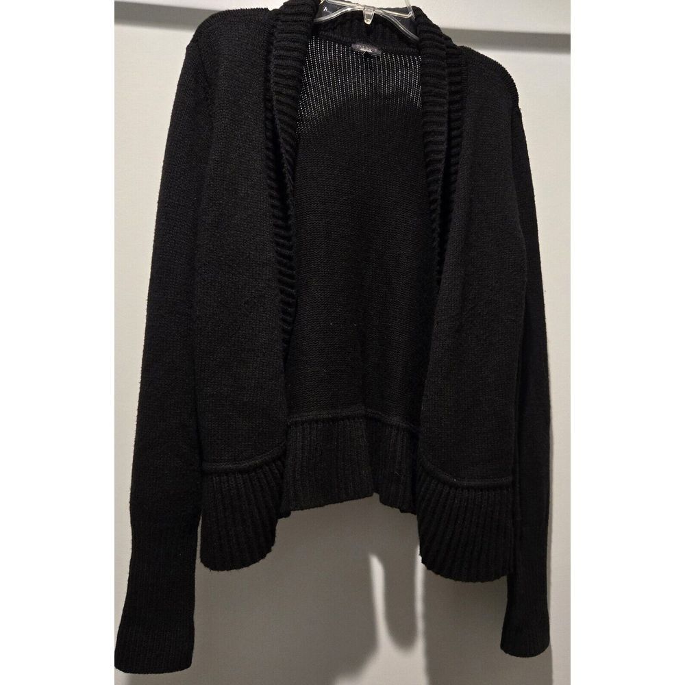 Talbots Lambswool Black Open Front Knit Cardigan‎ Sweater Long Sleeve Classic LG